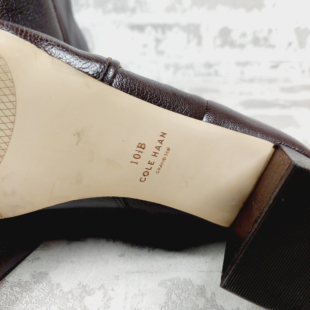 New Cole Haan Ettie Brown Leather Pointy Toe Ankle Boots H250 - Picture 9 of 11